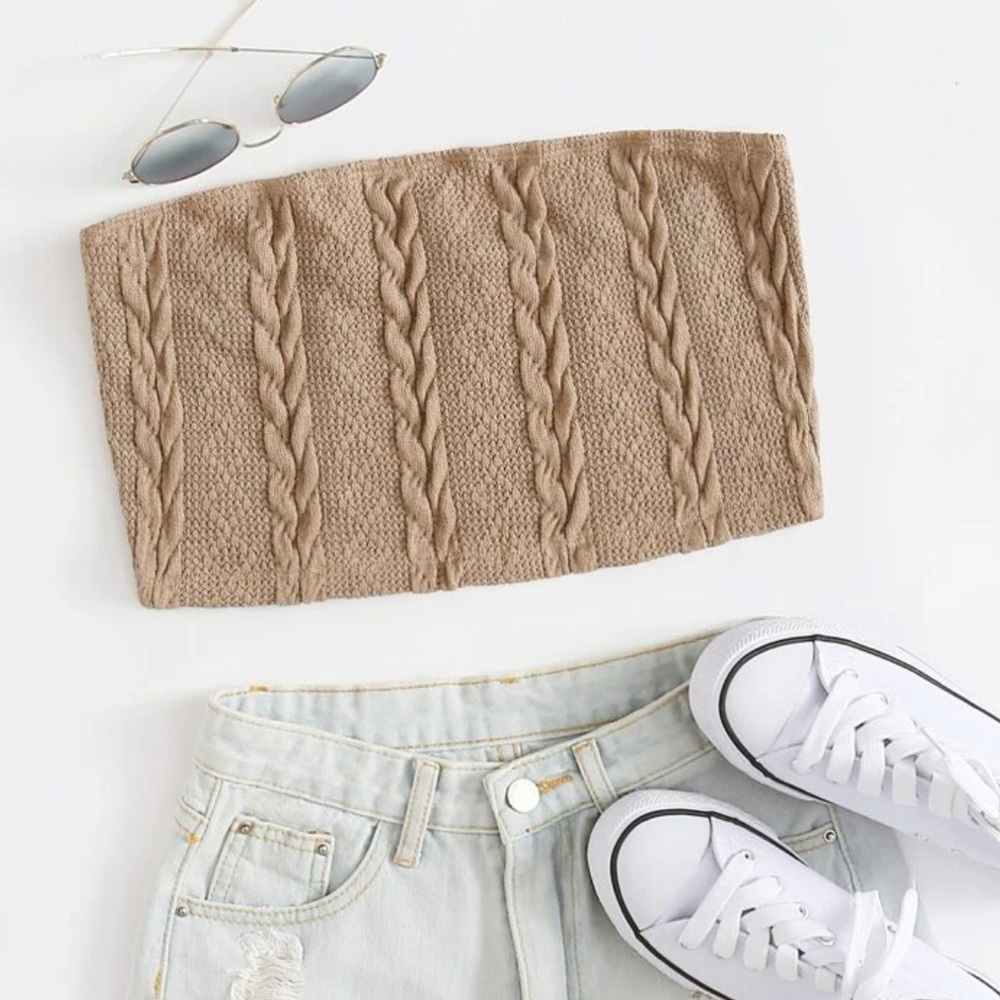 Beige Cable Knit Bandeau Top XS NWOT